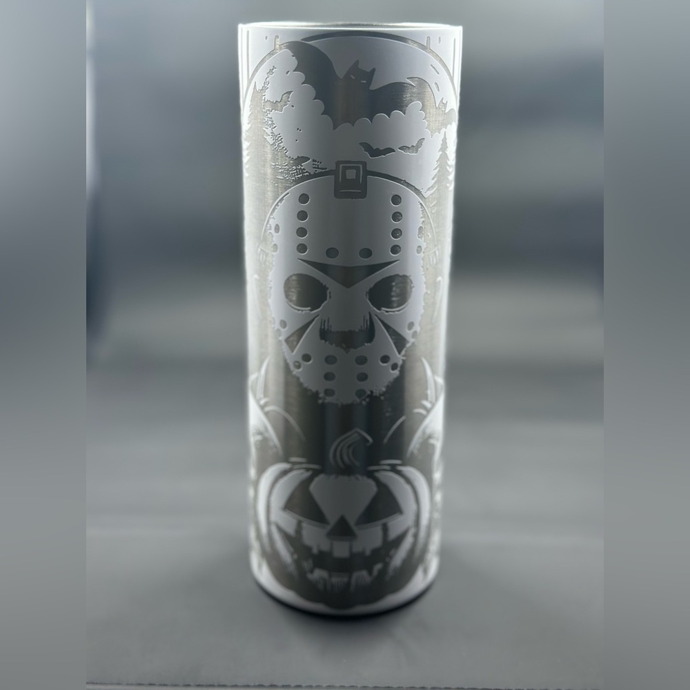 Halloween themed glow in the dark tumbler. Fully laser engraved 20oz